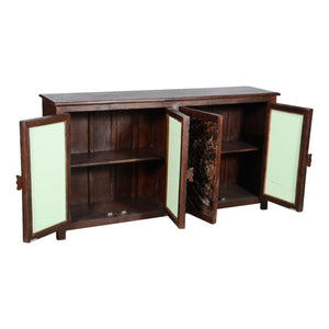 Lotus Carved 4 Door Mango Wood Sideboard With Mirror Accents