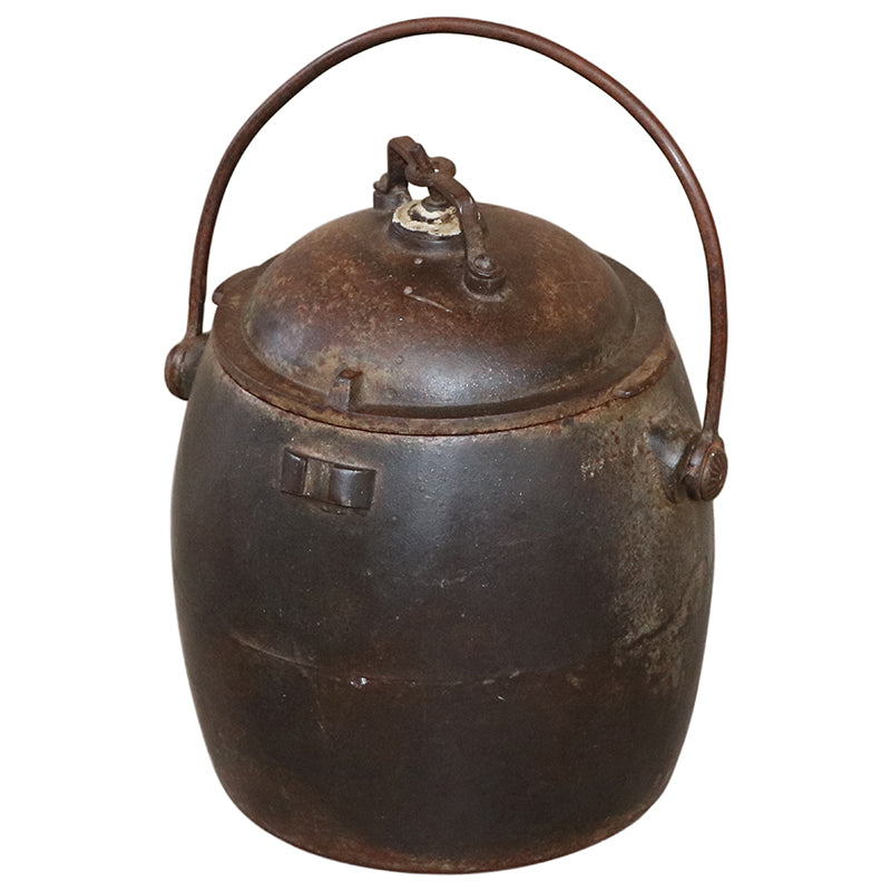 Antique Rustic Iron Double Walled Pressure Cooker With Lid