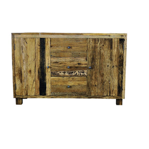 Ranch Style Rustic Aged Rail Road Ties Repurposed Teak Wood Sideboard Cabinet