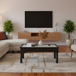 Carved Wooden Panel Inset Two-Tone 36" x 24" Coffee Table