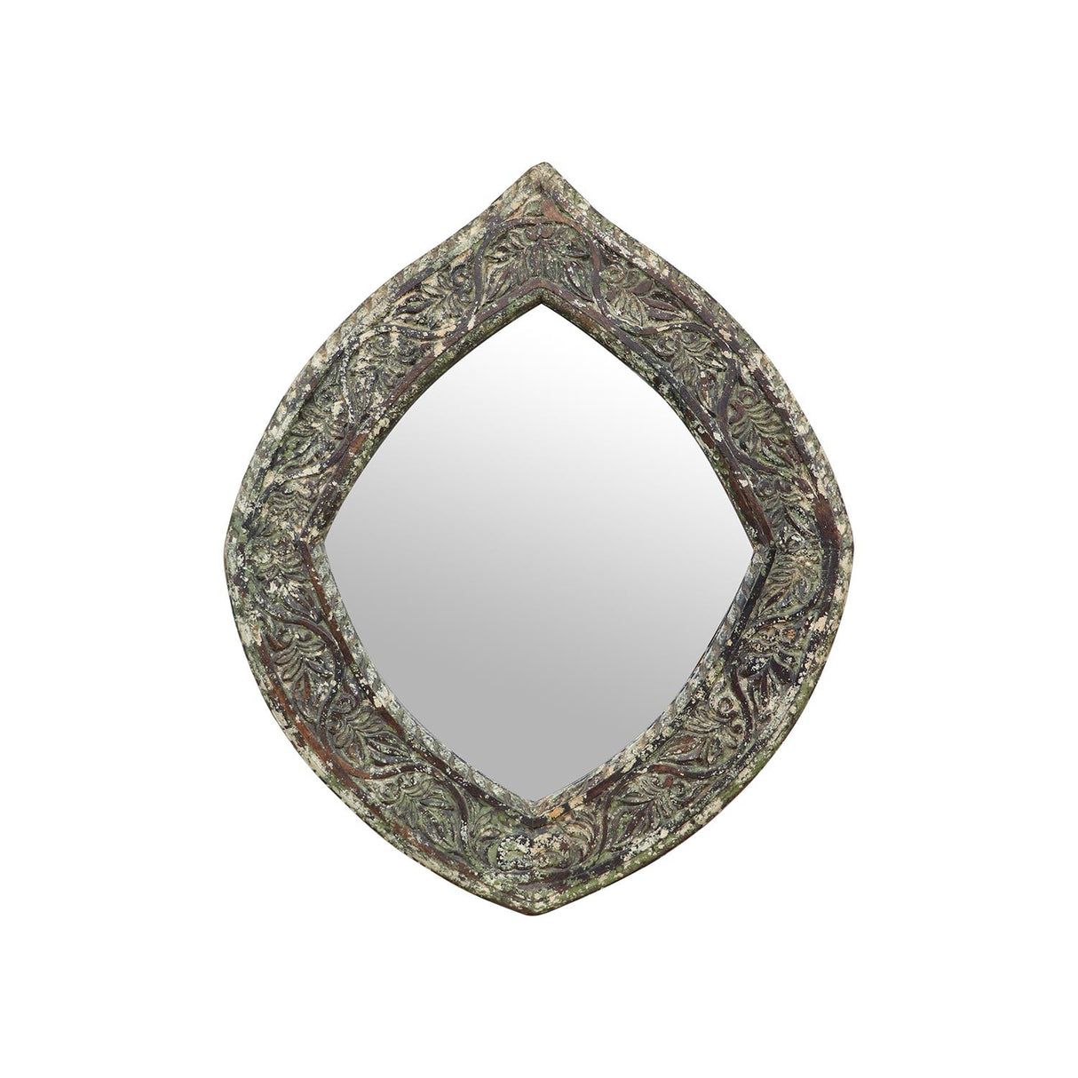 Farmhouse Style Hand Carved Distressed Pointed Oval Shaped Mirror