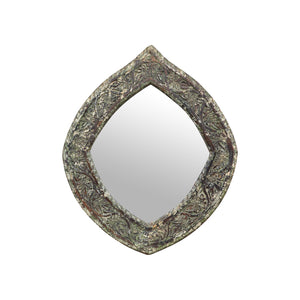 Farmhouse Style Hand Carved Distressed Pointed Oval Shaped Mirror