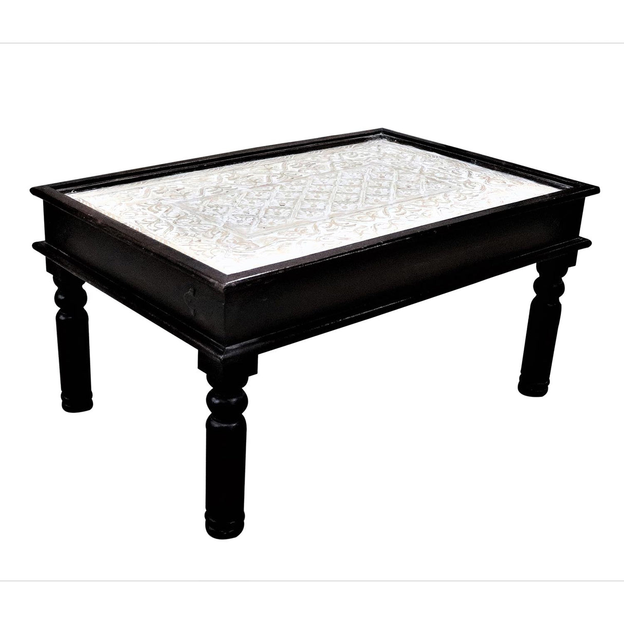 Carved Wooden Panel Inset Two-Tone 36" x 24" Coffee Table
