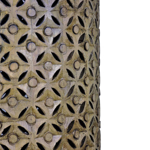 Modern Solid Wood Lattice Carved 17" Round End Table