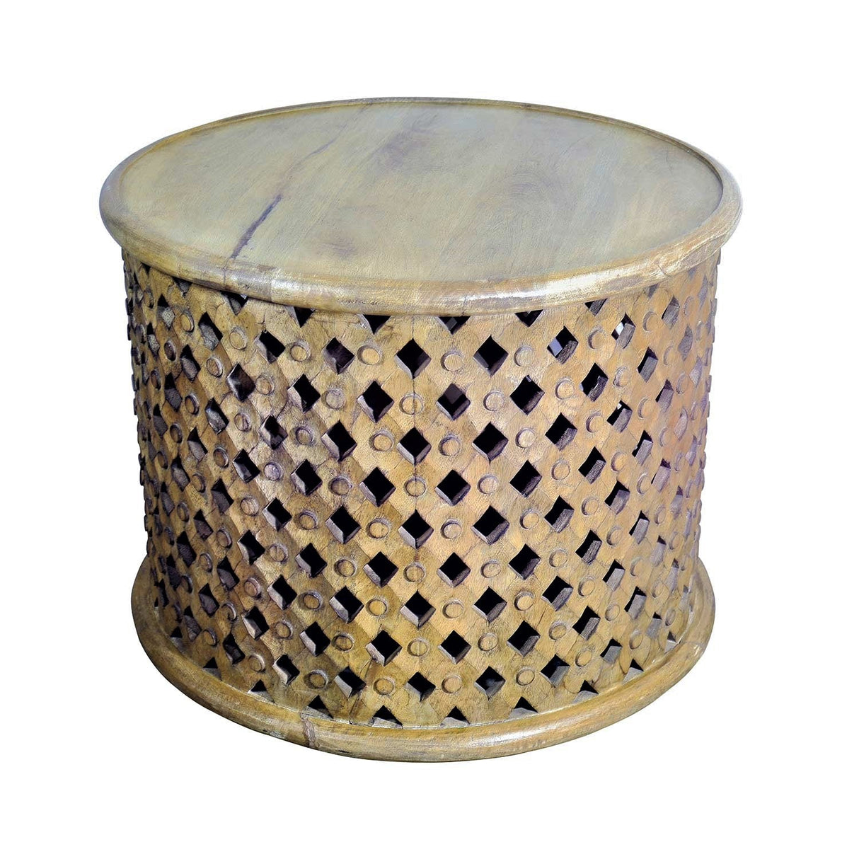 Modern Farmhouse Hand Carved Lattice 24" Round End Table