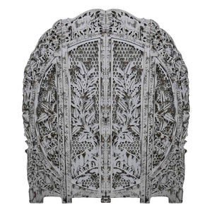 Eclectic Wooden Lattice Carved Floral Screen With Elephants