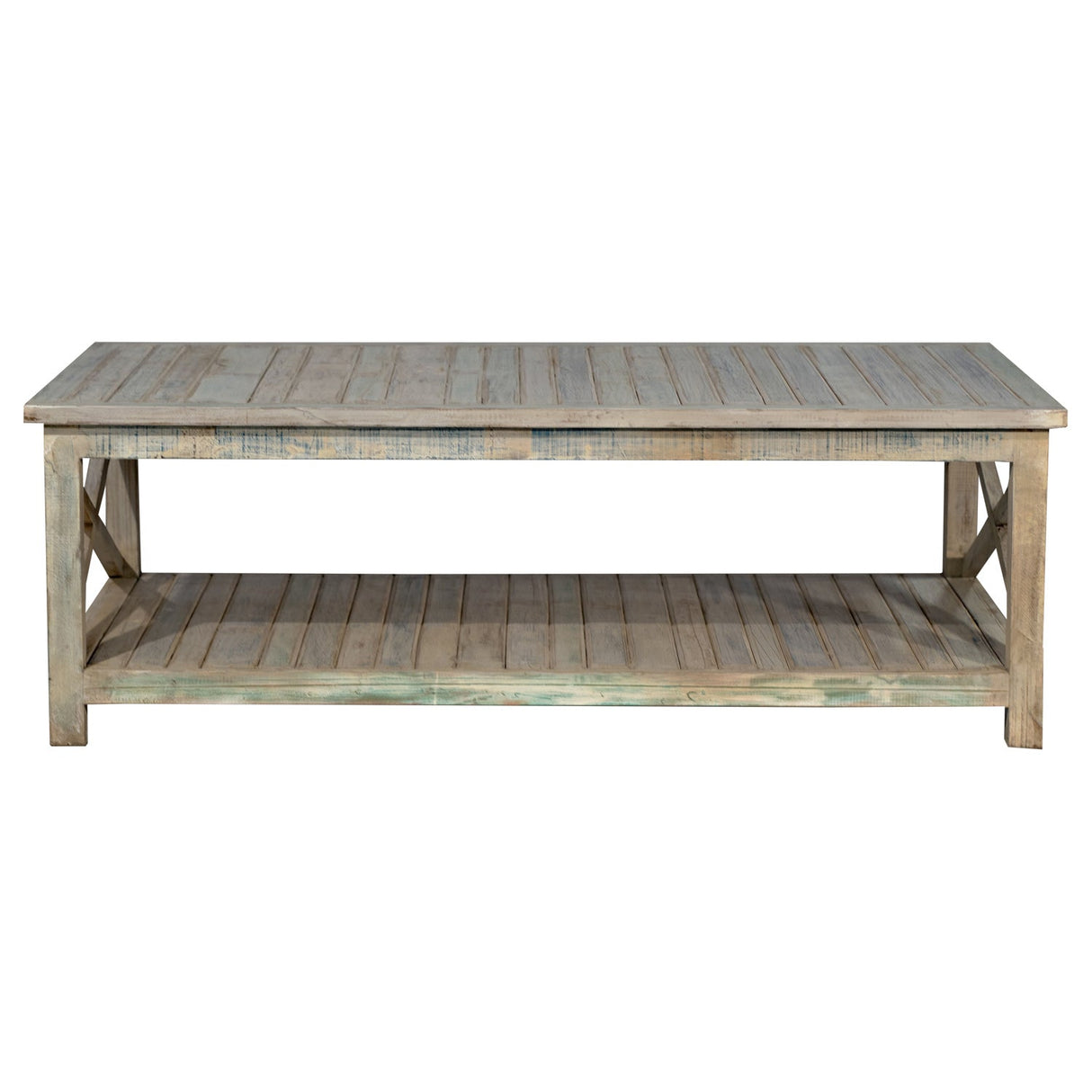 Distressed Reclaimed Wood Coastal Style Large Rectangle Coffee Table