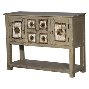 Mid Century Modern Solid Wood & Brass Accent Console With Drawers