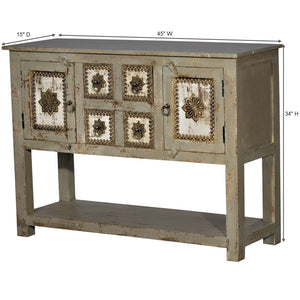 Mid Century Modern Solid Wood & Brass Accent Console With Drawers