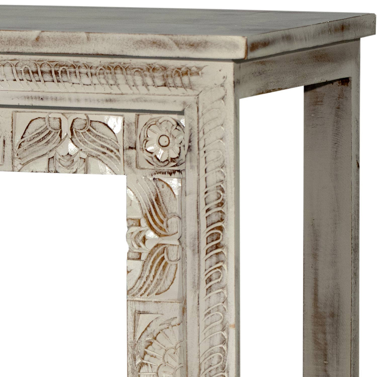 47 in. Long Mid Century Modern Solid Wood Carved Distressed Console
