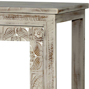 47 in. Long Mid Century Modern Solid Wood Carved Distressed Console