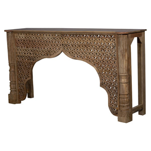 Mediterranean Style Carved Lattice Arch Solid Wood 75" Long Console