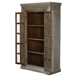 Eclectic Carved Frame Solid Wood Armoire With Glass Pane Doors