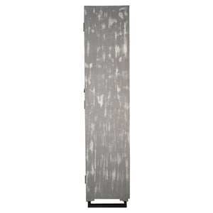 Mid Century Modern Carved Mango Wood Gray Distressed Armoire