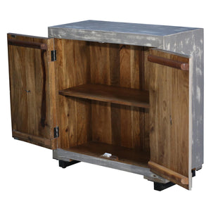 Gray 2-Door Carved Mango Wood Cabinet