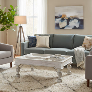 Antique Teak Wood Door Repurposed 43" Square Distressed White Coffee Table