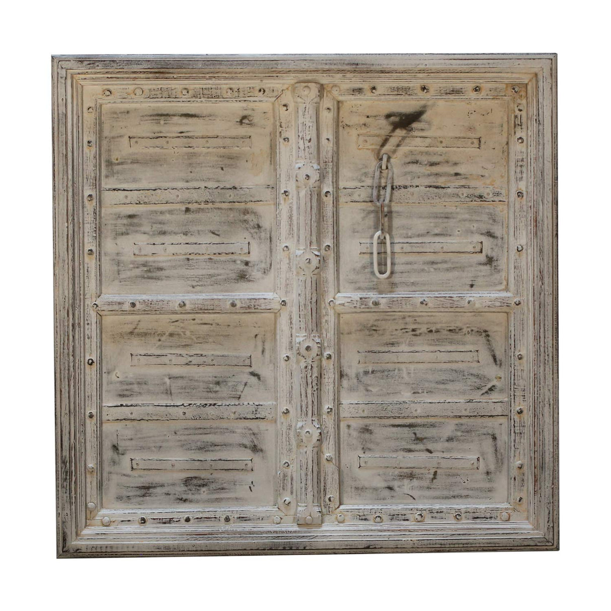Antique Teak Wood Door Repurposed 43" Square Distressed White Coffee Table