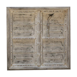 Antique Teak Wood Door Repurposed 43" Square Distressed White Coffee Table