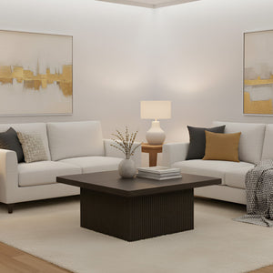 Modern Ash Gray Rib Carved Solid Wood 40" Square Coffee Table