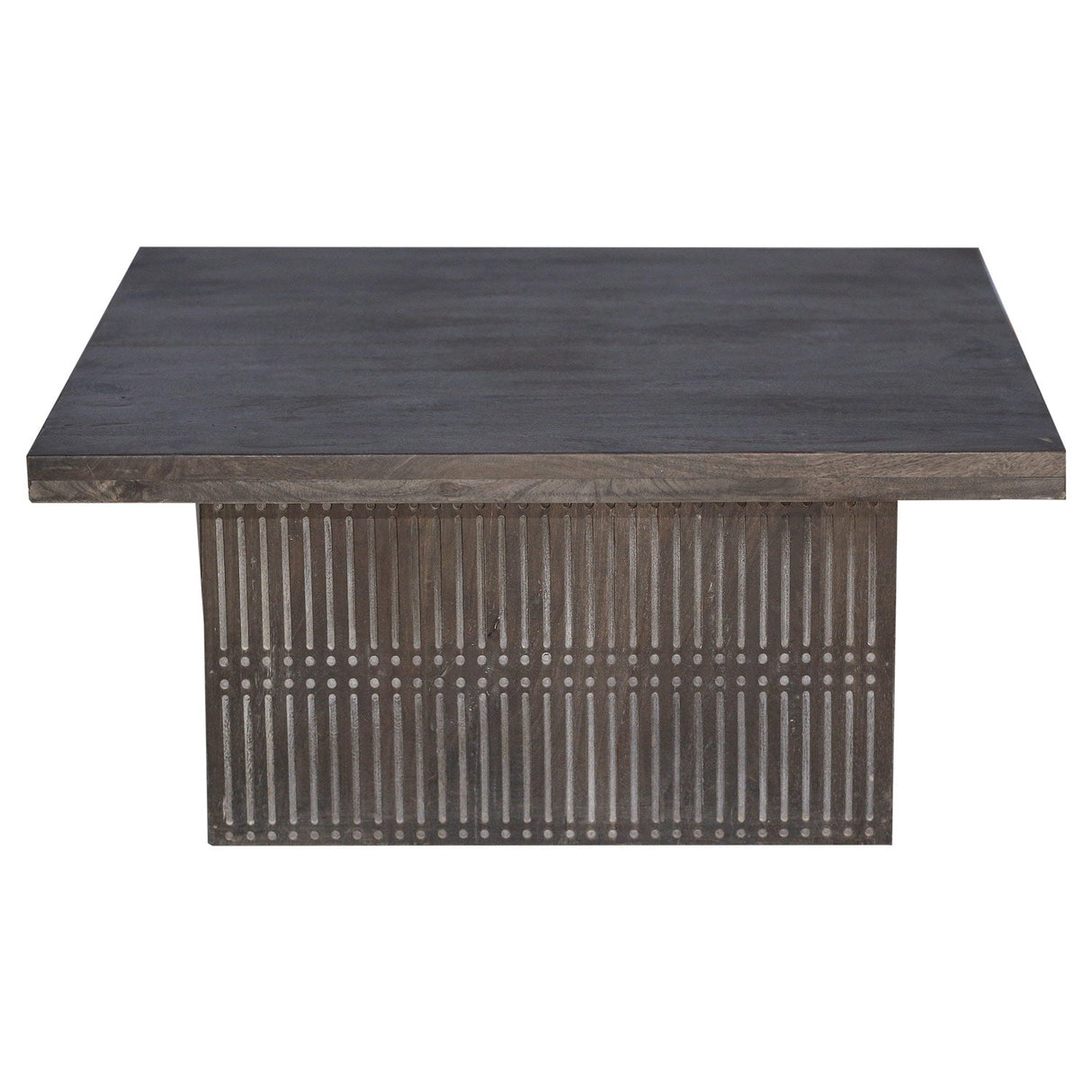 Modern Ash Gray Rib Carved Solid Wood 40" Square Coffee Table