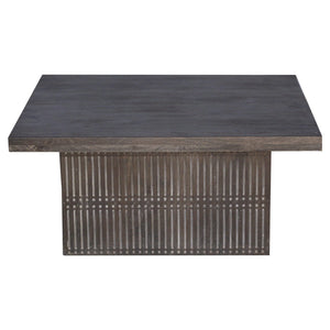 Modern Ash Gray Rib Carved Solid Wood 40" Square Coffee Table