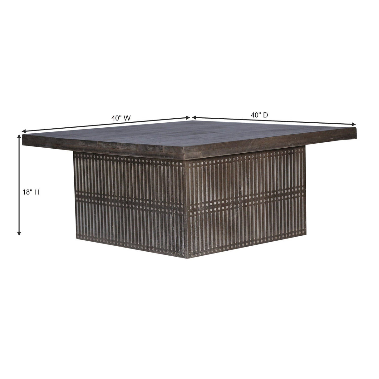 Modern Ash Gray Rib Carved Solid Wood 40" Square Coffee Table