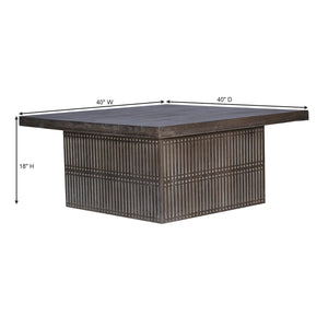 Modern Ash Gray Rib Carved Solid Wood 40" Square Coffee Table