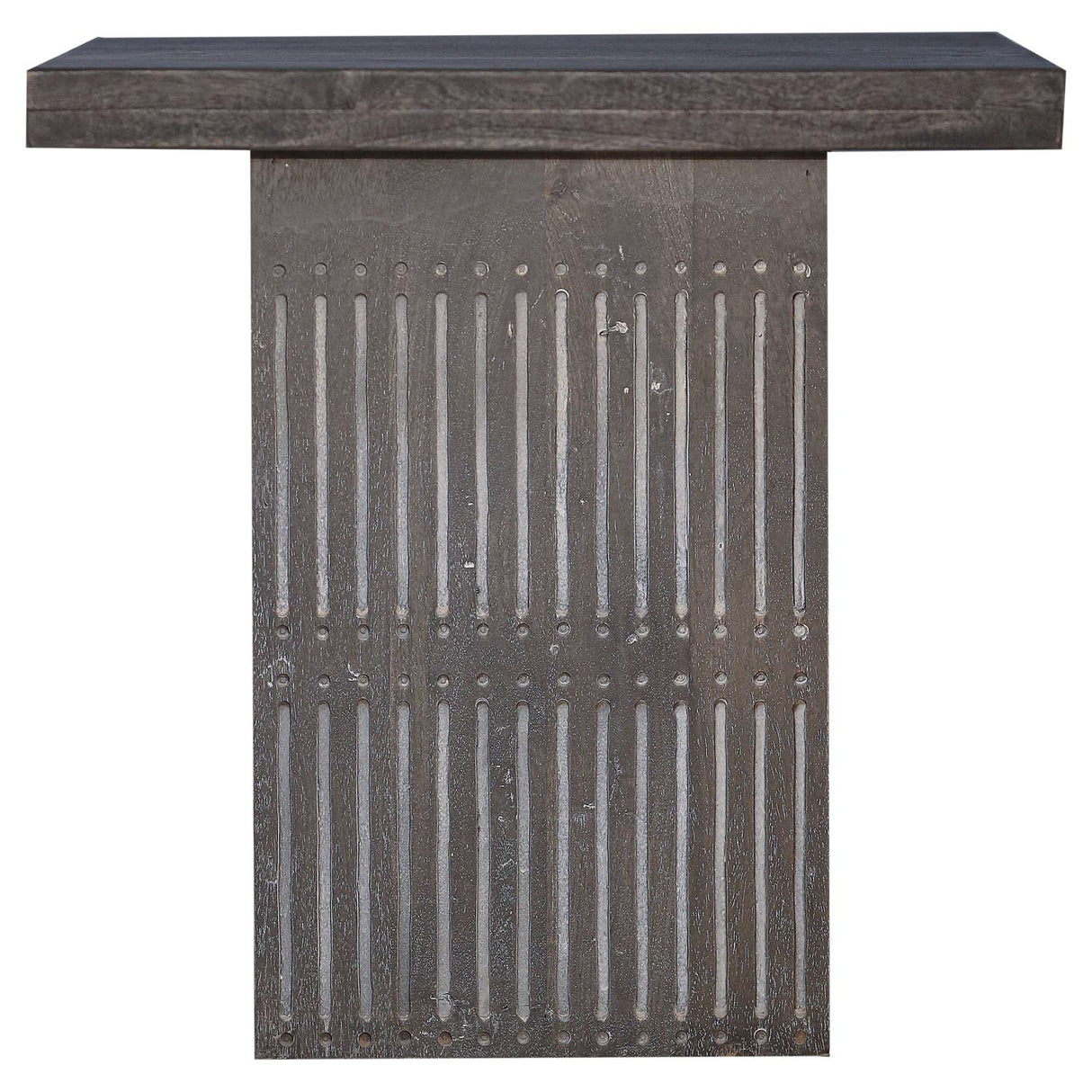 Modern Ash Gray Rib Carved Solid Wood 24" Square End Table