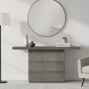 Modern Ash Gray Rib Carved Solid Wood 54" Long Console