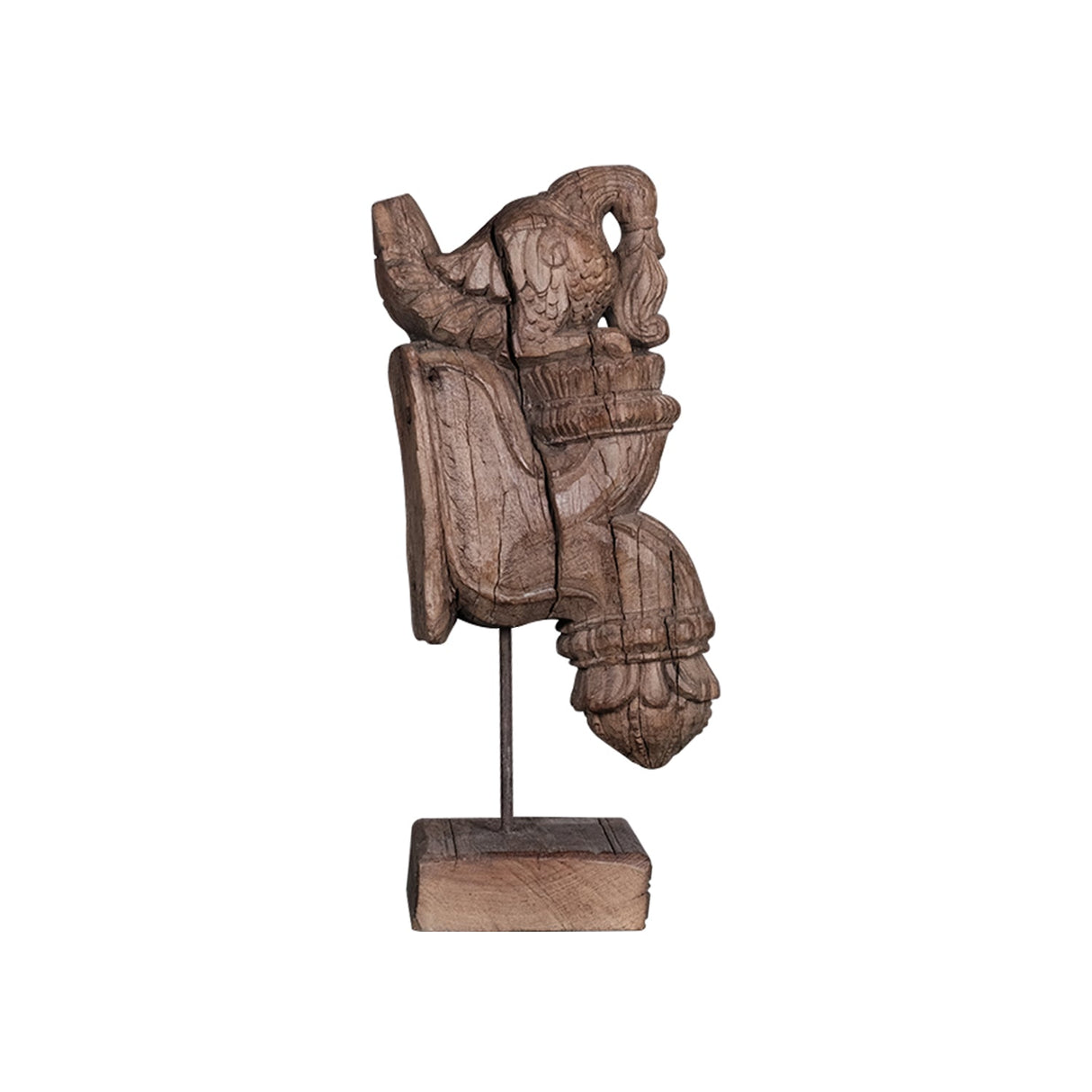 Antique Rustic 15 in. Tall Wooden Corbel On Metal Stand Table Decor