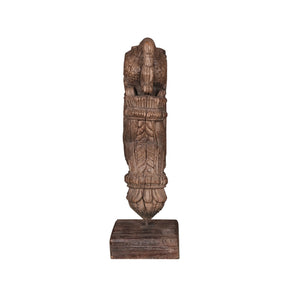 Antique Rustic 15 in. Tall Wooden Corbel On Metal Stand Table Decor