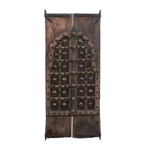 Late 1800s Antique 53" Tall Door With Brass Pin Accents