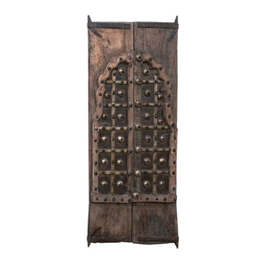 Late 1800s Antique 53" Tall Door With Brass Pin Accents