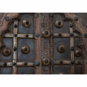 Late 1800s Antique 53" Tall Door With Brass Pin Accents