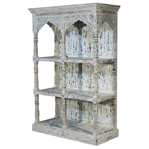 Farmhouse Style White Washed  3 Shelves Arched Solid Wood Display Unit