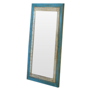 Farmhouse Style Reclaimed Wood Distressed Blue White Vanity Mirror