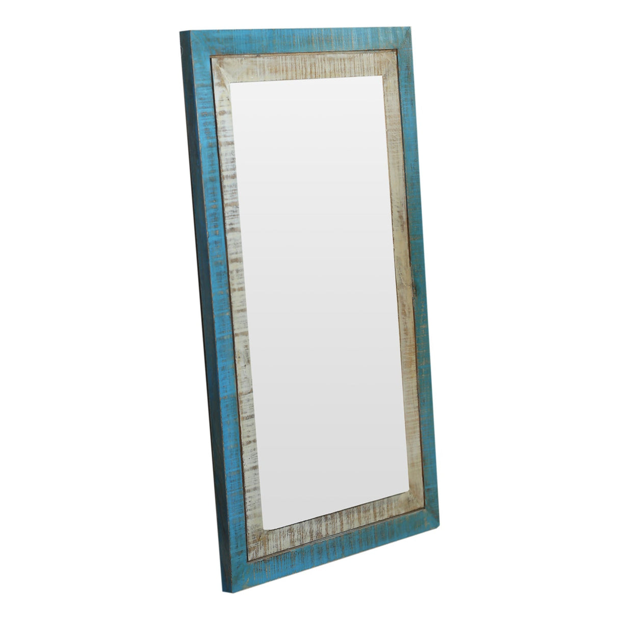 Farmhouse Style Reclaimed Wood Distressed Blue White Vanity Mirror