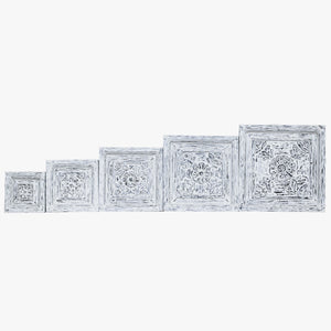 Farmhouse Style Hand Carved Distressed White Solid Wood Panels - Set Of 5