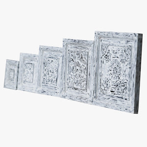 Farmhouse Style Hand Carved Distressed White Solid Wood Panels - Set Of 5