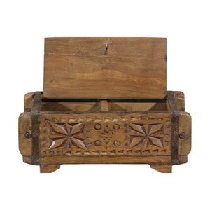 12" Long Hand Carved Wooden Trinket Jewelry Box