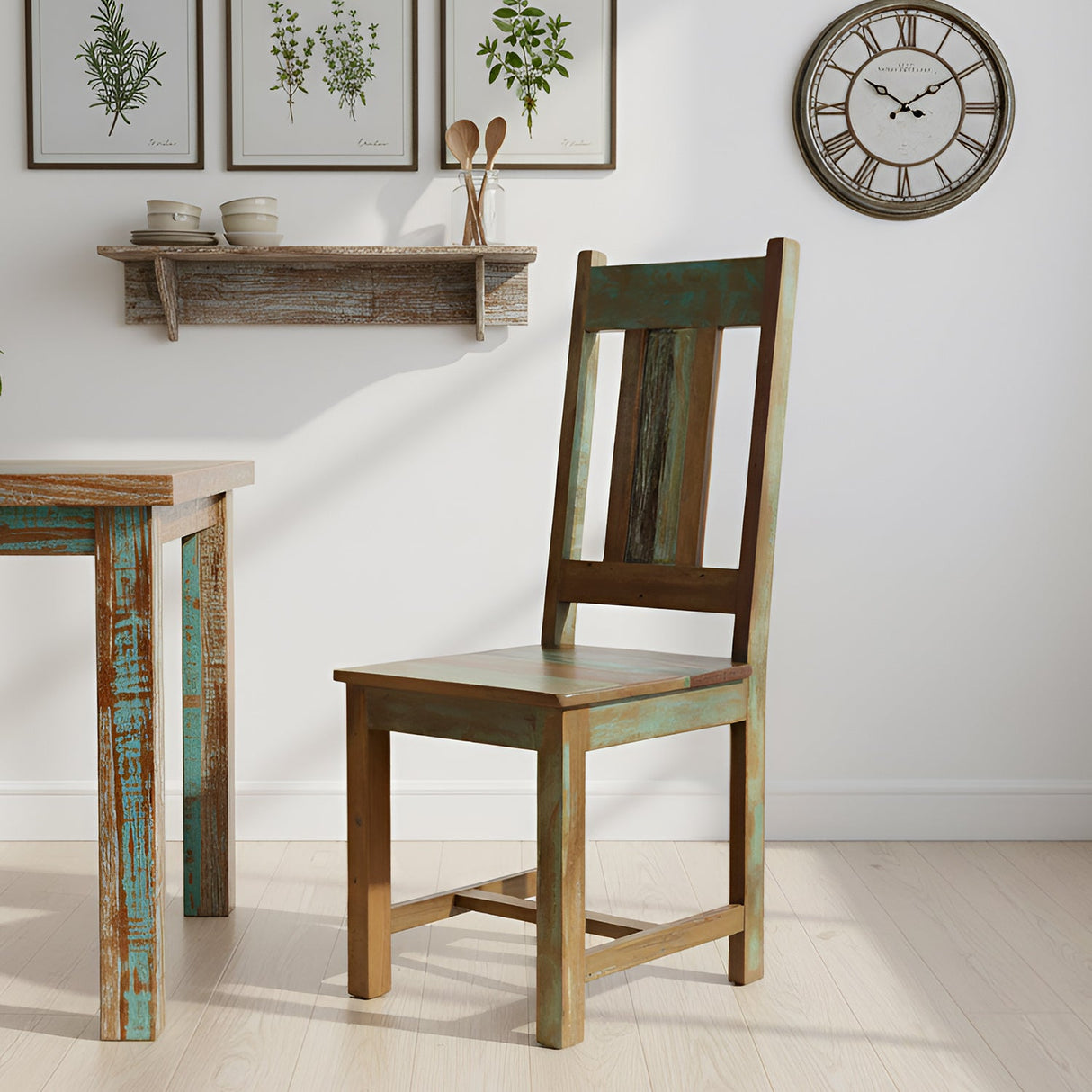 Reclaimed Wood Dining Chair With Distressed Paint