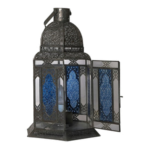 Moroccan Style Metal Lattice And Colored Glass Lantern Table Lamp