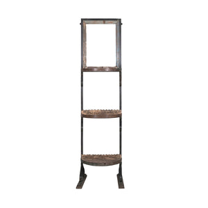 Farmhouse Style Iron & Wood Display Rack With Mirror