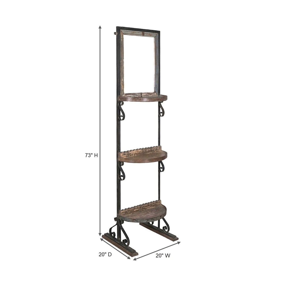 Farmhouse Style Iron & Wood Display Rack With Mirror