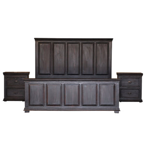 Modern Solid Wood Panel Dark Walnut Finish King Bed With Nightstands