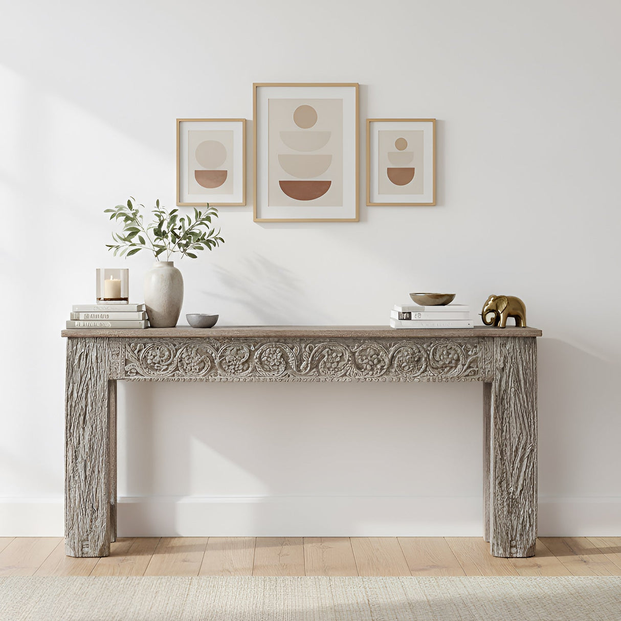 Antique Carved Doorframe Upcycled Distressed White 62" Console