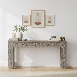 Antique Carved Doorframe Upcycled Distressed White 62" Console