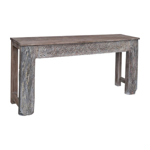 Antique Carved Doorframe Upcycled Distressed White 62" Console