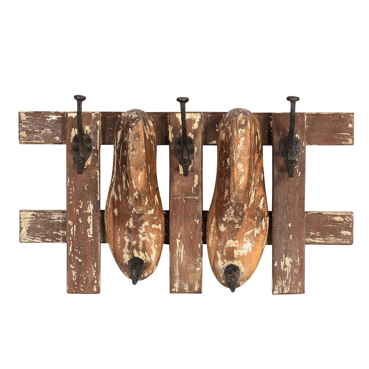 Ranch Style Wooden Shoe Mold Repurposed Double Wall Hook