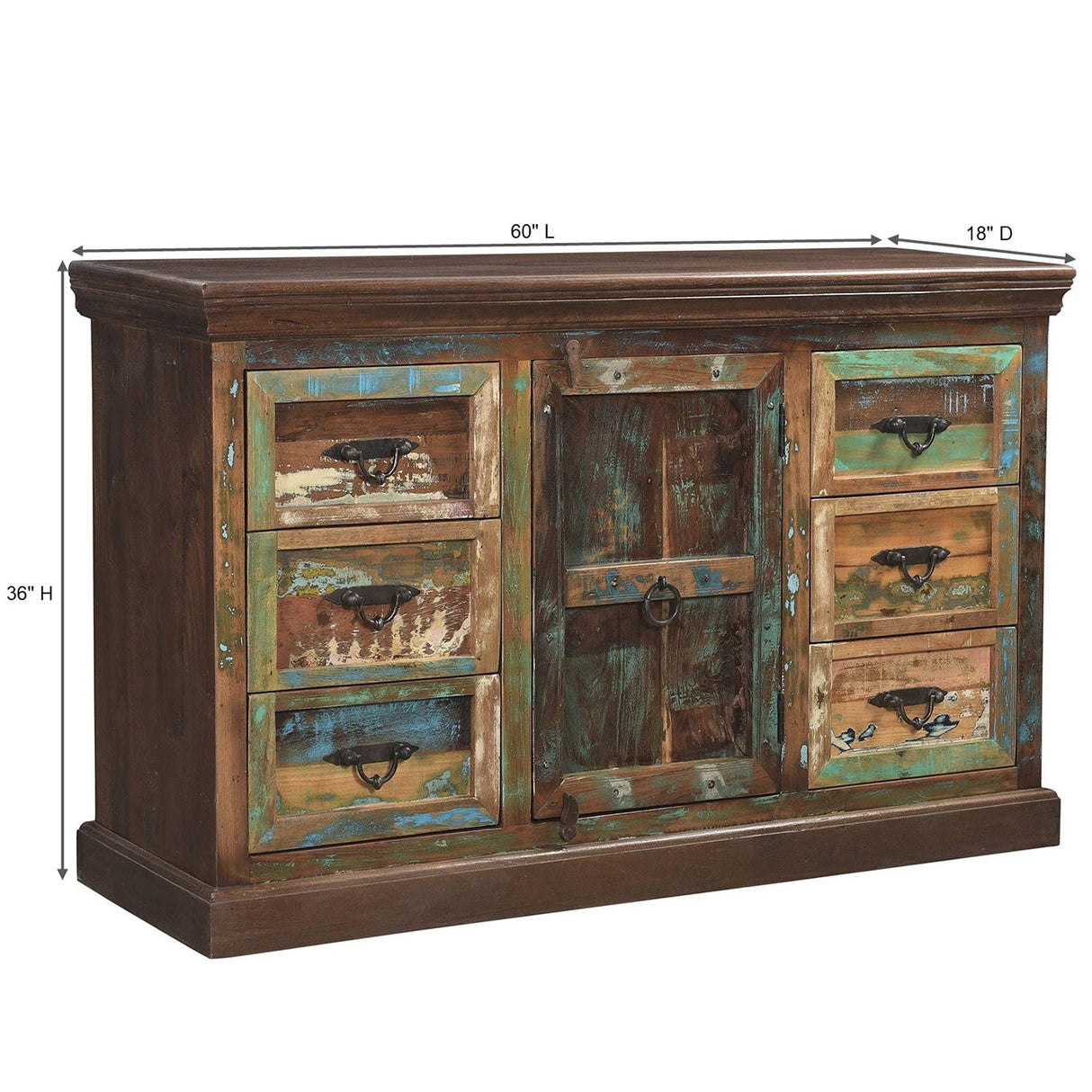 Farmhouse Style Distressed Painted Solid Wood 6 Drawers Bedroom Dresser
